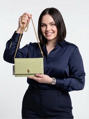 Alexander McQueen Small Skull Bag Sage Green Croc Embossed Leather Gold Skull